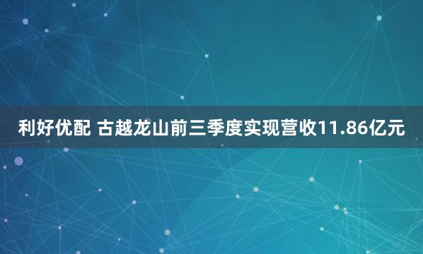 利好优配 古越龙山前三季度实现营收11.86亿元